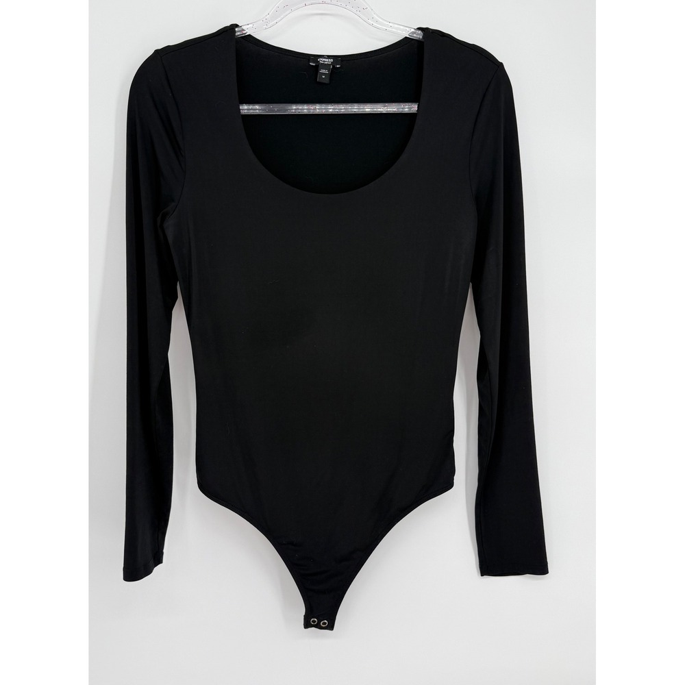 Express Body Contour Black Long Sleeve Scoop Neck Bodysuit Sz M Solid